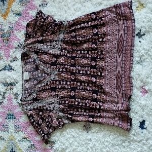 Knox rose bohemian black floral print babydoll blouse